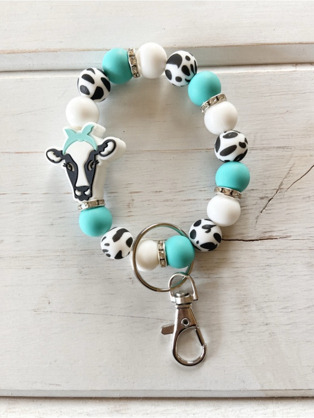 Silicone Cow Print Wristlet Keychain